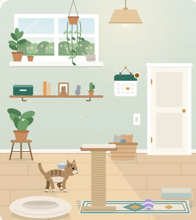 Uygulamadaki oda: kedi ve oyuncakları